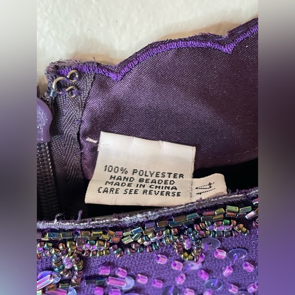 Vintage Woman’s Unbranded Purple Hand Beaded Long Sheer Sleeve Top w Skirt Set - Picture 8 of 9